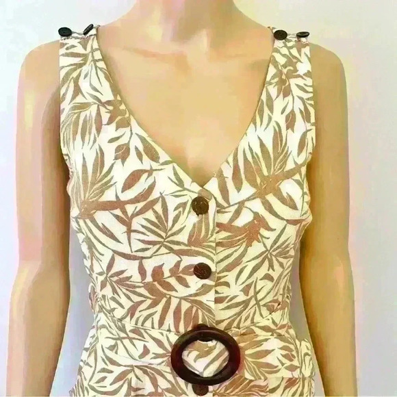 Monteau Los  Angeles Boho Tropical Pattern Sleeveless V Neck Wide Leg Romper - Picture 2 of 14